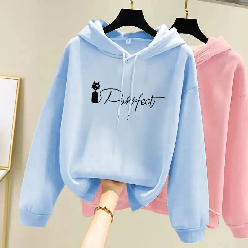 

2022 European And American Autumn/winter Sweet Women's Sweatshirt Long Sleeve Round Neck Cotton Hooded Multiple Printed Hoodie