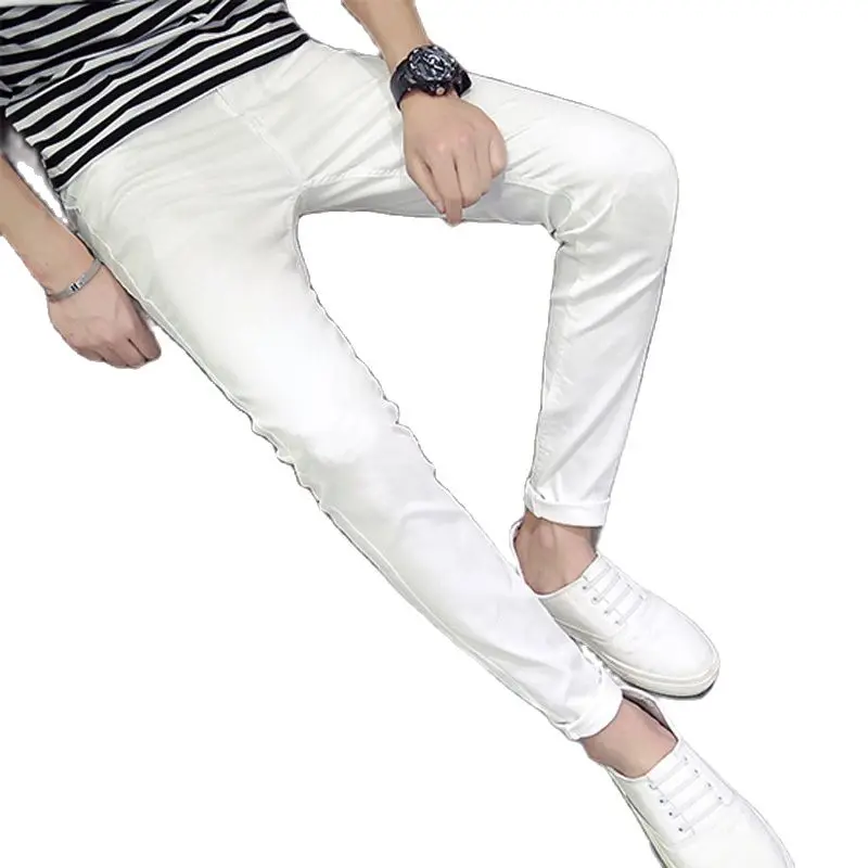 

Summer 2022 White Solid Color Simple Street Denim Jeans Men's Slim Brand Casual Pants Korean Trend Wild Straight Trousers