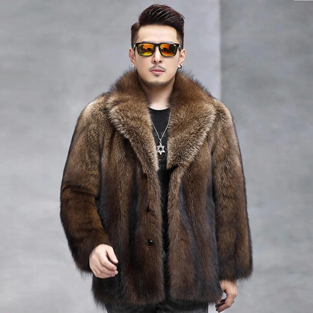 Denny &amp Dora Мужская норковая куртка с воротником из меха коричневое повседневное