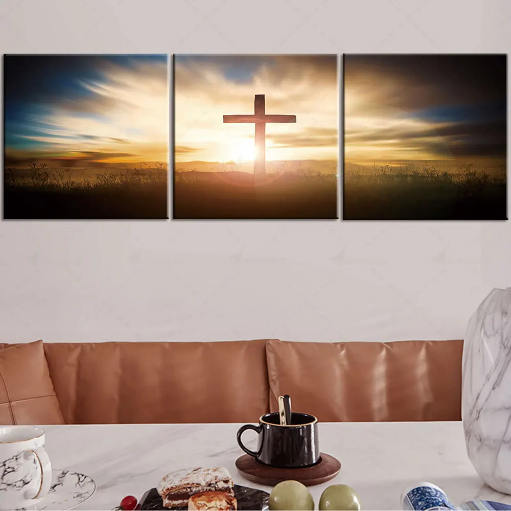 

Artsailing Wall Hanging Decor Jesus Cross Canvas Painting Artwork Modern Inkjet 3 Piece Room Decoration No Frame Free Shipping