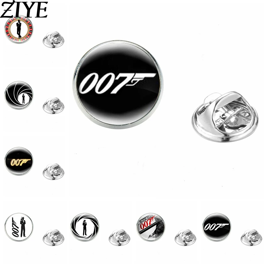 

Classic Stainless Steel James Bond 007 Brooches British Legend James Bond 007 Badge Round Lapel Pin Glass Dome Jewelry Wholesale