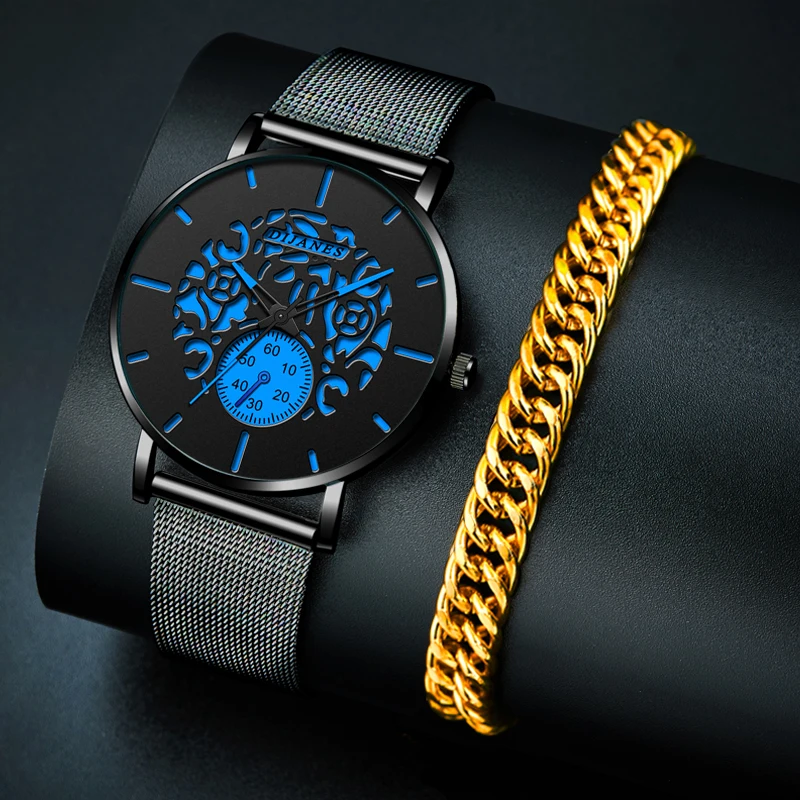 2022 Luxury Mens Watches Ultra-thin Stainless Steel Mesh Belt Quartz Wrist Watch Bracelet Men Business Casual Clock reloj hombre