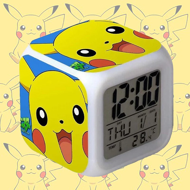

Pokemon Go Alarm Clock Night Light Colorful Changing Alarm Clock With LED Flash Light Kawaii Pikachu Model Toy For Kids Gifts
