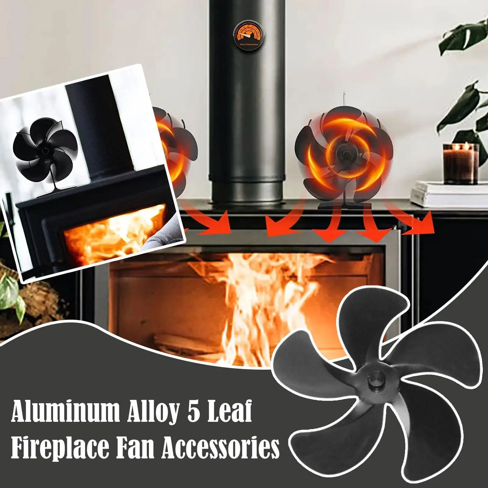 

Fireplace Fan Replacement Fan 5 Stove Flame Butane Aluminum Fireplace Stoves Gas Fan 180mm Diameter Alloy E7q2
