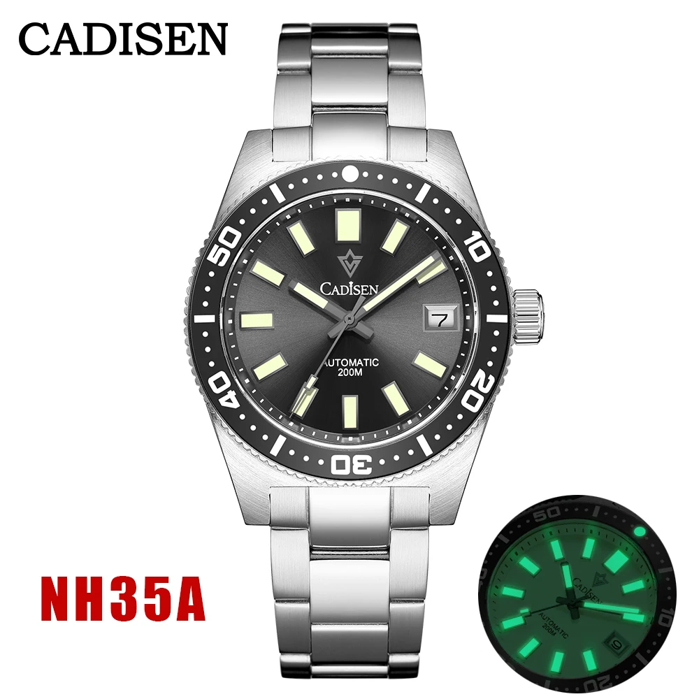 

Часы наручные CADISEN NH35 Мужские механические, автоматические Спортивные Светящиеся с сапфировым стеклом, из нержавеющей стали с керамической рамкой, 38 мм, 20 бар