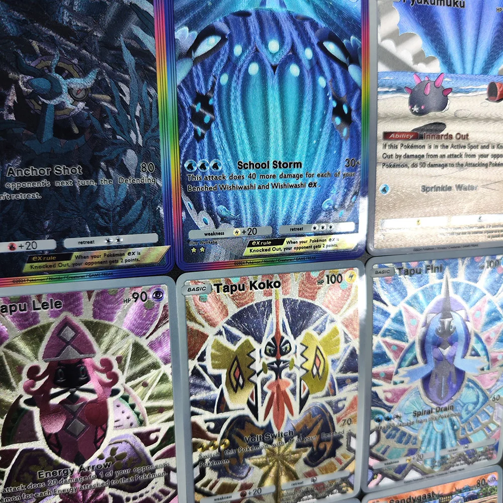 Набор из 9 карточек TCG Pocket (английская версия): Wishiwashi, Dhelmise, Oricorio, Pyukumuku, Sandygast, Tapu, Bulu, Fini, Koko — коллекционные карточки с текстурой игры (art.: 3920d4dfecf8a) - 3920d4dfecf8a