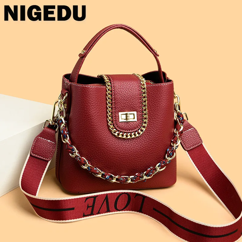 

Designer Luxury Bucket Shoulder Bag for women Crossbody bags small Chain design Handbags and Purses Fashion Leather Lady totes
