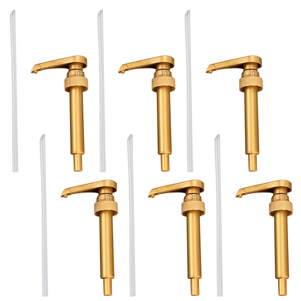 

6 Pcs Golden Honey Syrup Kitchen Dispenser Sugar Pumps For Coffee Bar Head Pp Bottle
