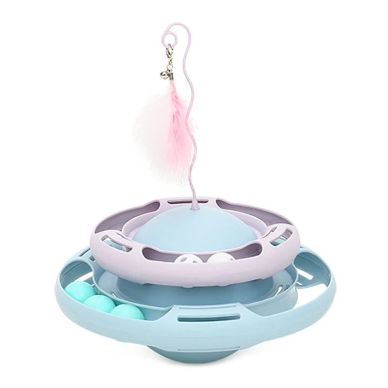

Cat Feather Toy Kitten Roller Track Balls Cat Toy Tumbler Balls Interactive Cat Toy Indoor Turntable Toy for Boredom Cat
