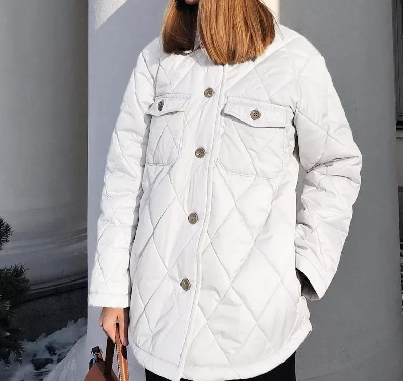 2022New Argyle Casual Buttons Parkas Women Fashion Turn Down Collar Coats Women Elegant Pockets Cotton Jackets Female Ladies