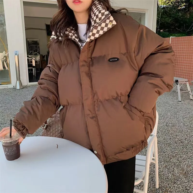 Winter Down Cotton Jacket Women Zipper Loose Padded Coat Female Solid Thickening Warm Puffer Parkas Jackets Black White 2022