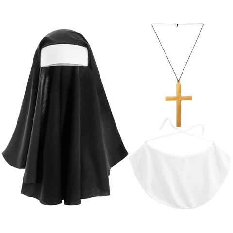 Женская Блестящая шляпа священника, головной убор в виде креста, шелковые чулки, перчатки, пластиковое крестообразное ожерелье