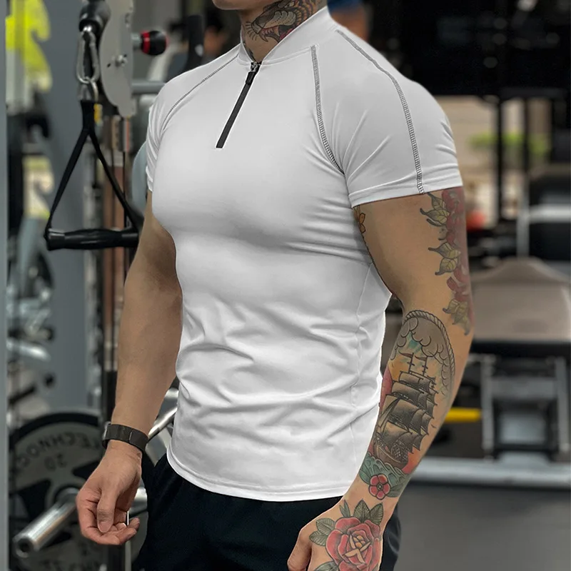 2022 Men's Fitness Shirt Summer Quick Drying Breathable Short Sleeve Shirt Men's Solid T-shirt