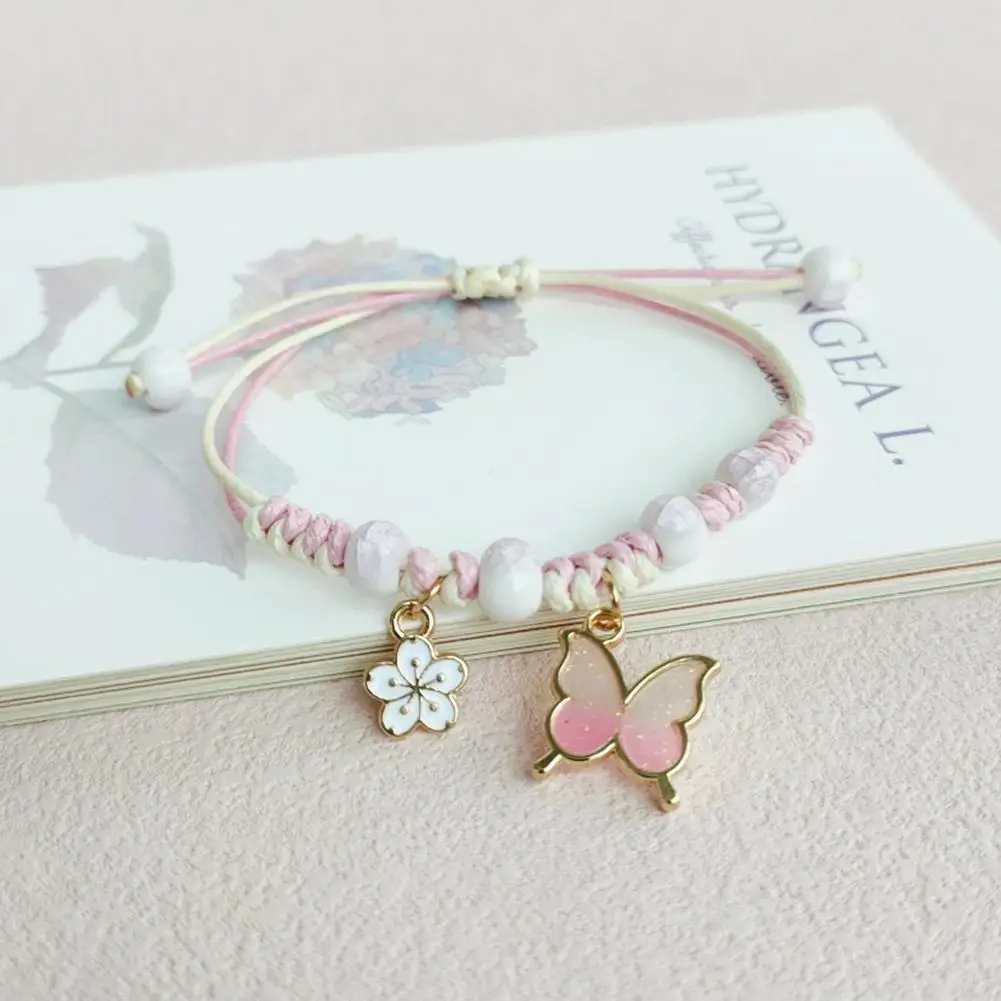 

Fashion Handmade Butterfly Pendant Bracelet Flower Charm Sweet Braided Adjustable Bracelets&Bangles Lucky Jewelry Friends Gift