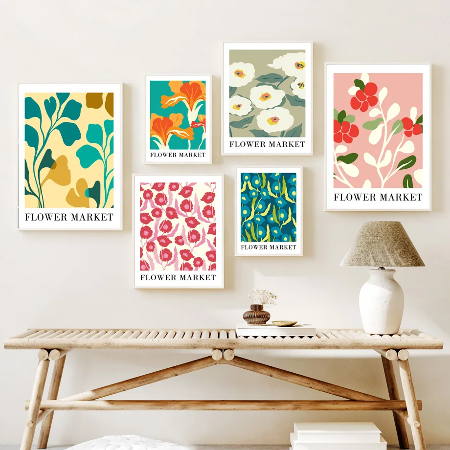 

Abstract Colorful Flower Market Minimalist Wall Art Canvas Painting Nordic Posters And Prints Wall Pictures For Bedroom Decor