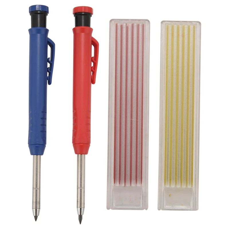 

2Pcs Solid Carpenter Pencil Set For Construction With 24 Refill Leads Built-In Sharpener, Deep Hole Mechanical Pencil