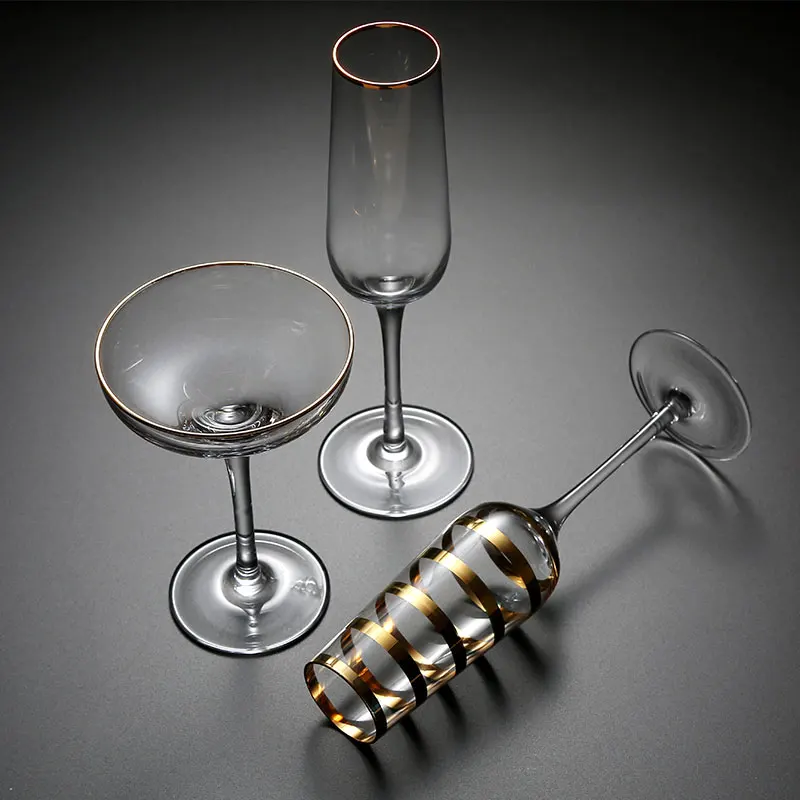 

Nordic style gold border pattern glass cup, tall cup, creative and personalized water cup, simple and fresh
