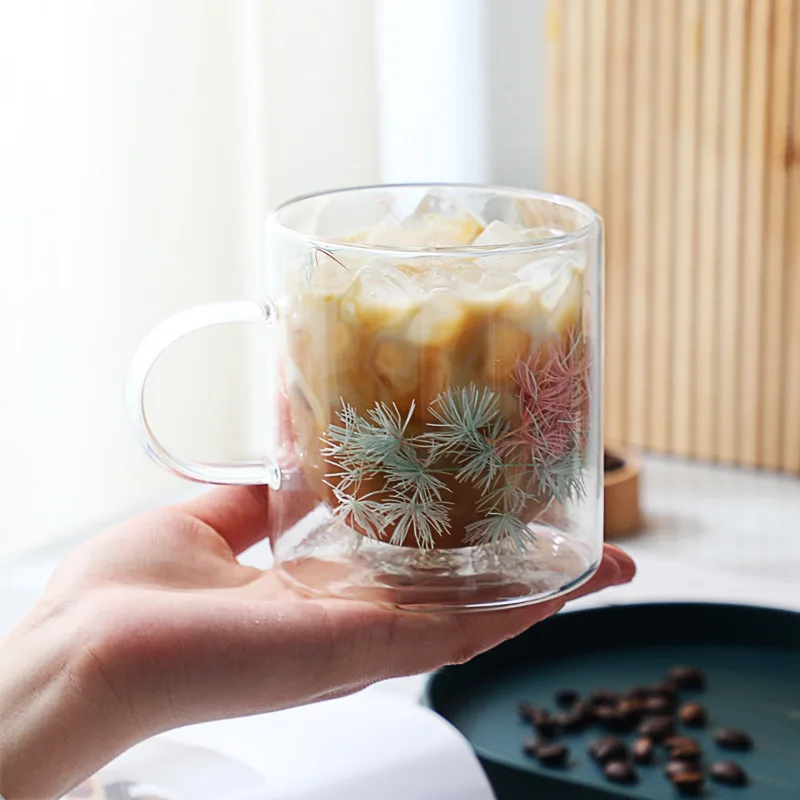 Стакан стеклянный с двойными стенками и ручкой 350 мл