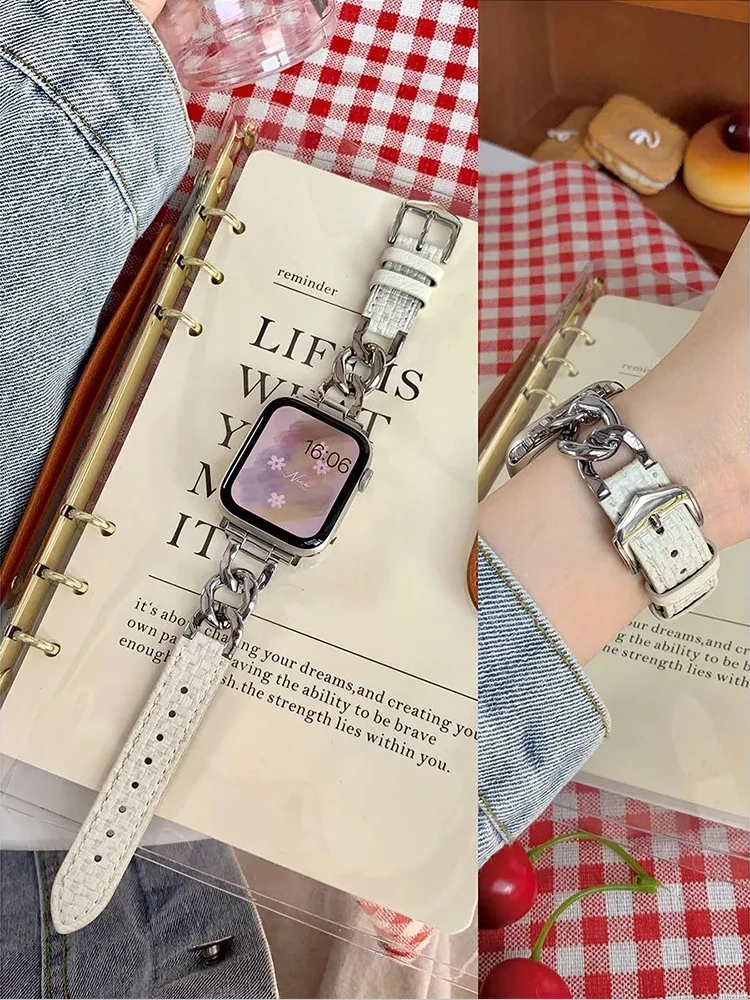 

Leather Strap For Apple Watch Band 44mm 45mm 42mm 41mm 40/38mm design Metal bracelet iwatch series 9 8 7 se 6 5 4 Ulrta 2 49mm