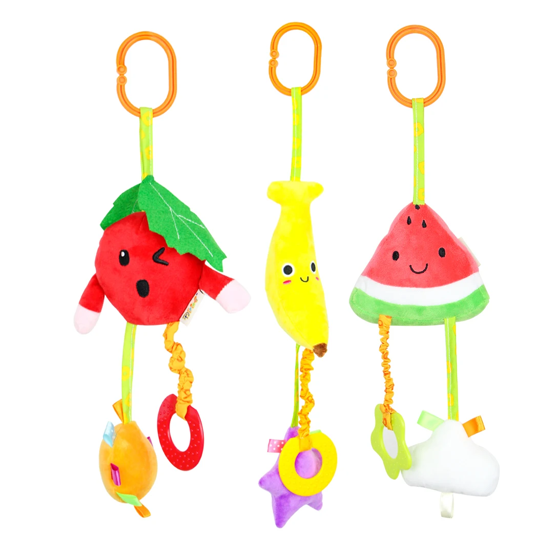 

Baby Hanging Rattle Toy, 3 Pcs Car Seat Stroller Soft Squeaky Toys for Newborn Infant, Fruit