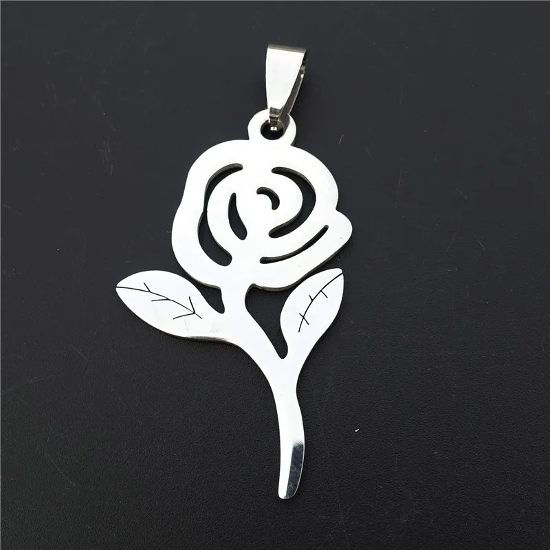 

Подвеска в виде цветка розы с листьями, подвеска из нержавеющей стали, серого, серебряного цвета, романтичное растение «сделай сам», фотоакс...