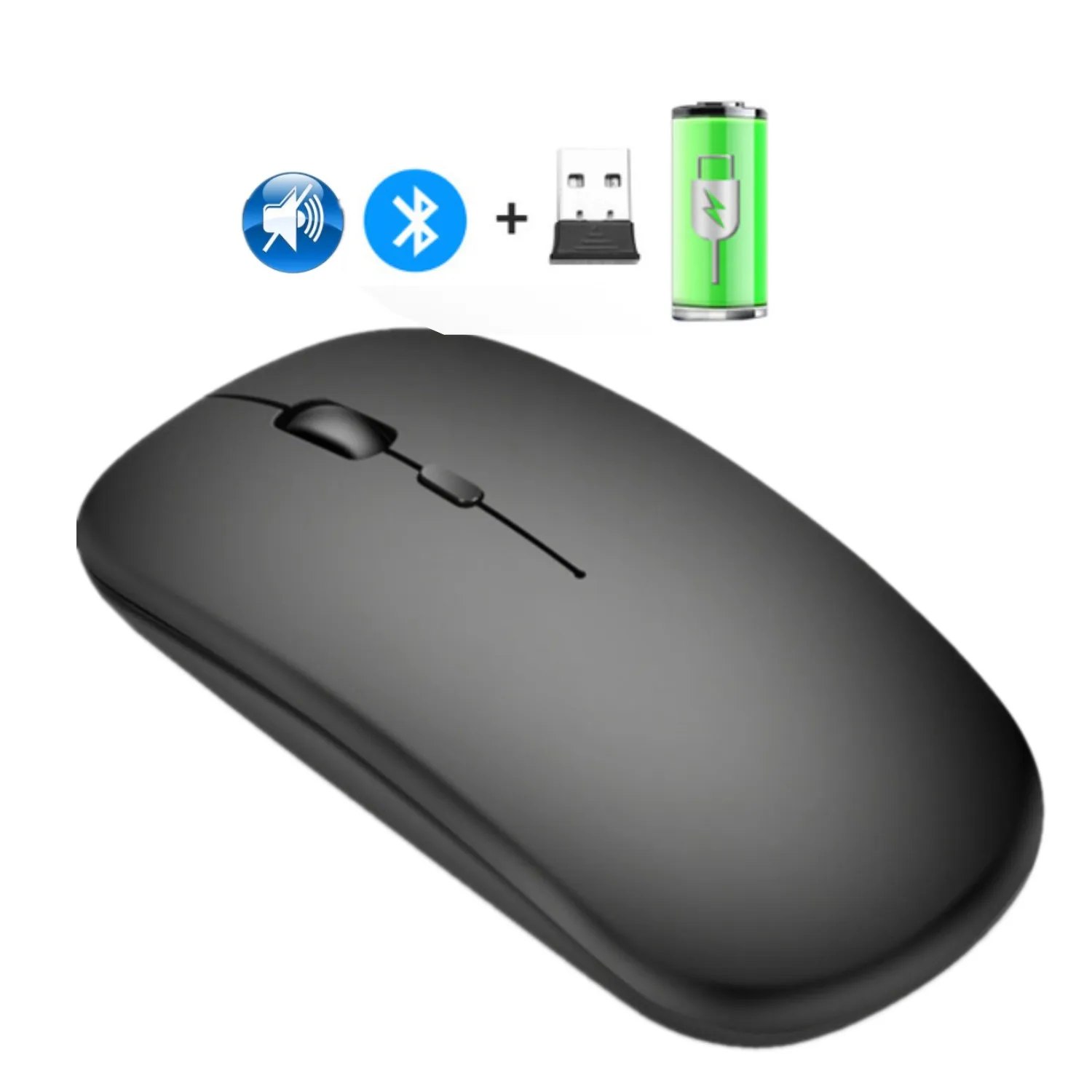 

Мышь Компьютерная аккумуляторная беспроводная, эргономичная Бесшумная Bluetooth мышь для ноутбука, ПК, Macbook, Xiaomi, два режима