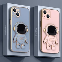 3d astronaut folding stand holder phone case for iphone 13 12 11 pro max xs max xr x 7 8 plus lens protection soft plating cover
