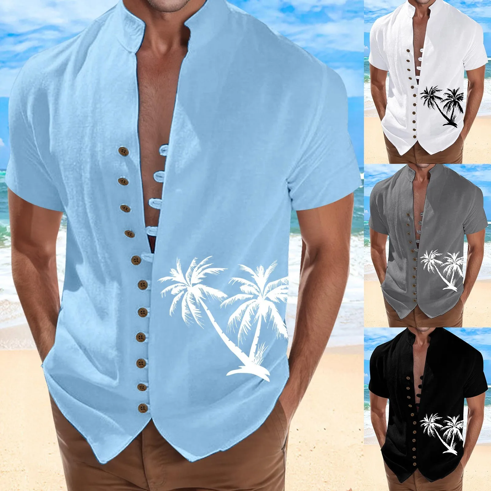 

Mens Body Romper Beach Holiday Shirt Mens Cuff Button Stand Collar Shirt Mens Thermal Tops
