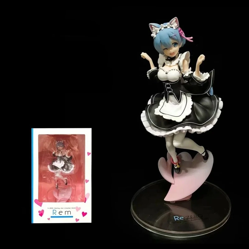 

24CM Japanese Anime Rem Anime Figure RE: Zero-Starting Life In Another World Ram Cat Maid Dress Sexy Model Toy Action Figure