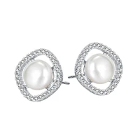 jewelry ins korea versatile temperament pearl inlaid diamond copper stud earrings high quality niche design earrings
