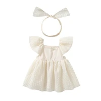 summer dress for baby girls flare sleeve party wedding dress with hairband 6m 4y
