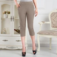 2022 summer womens capris pants new high waist elastic straight pants middle aged female mother casual short trousers 7 colors