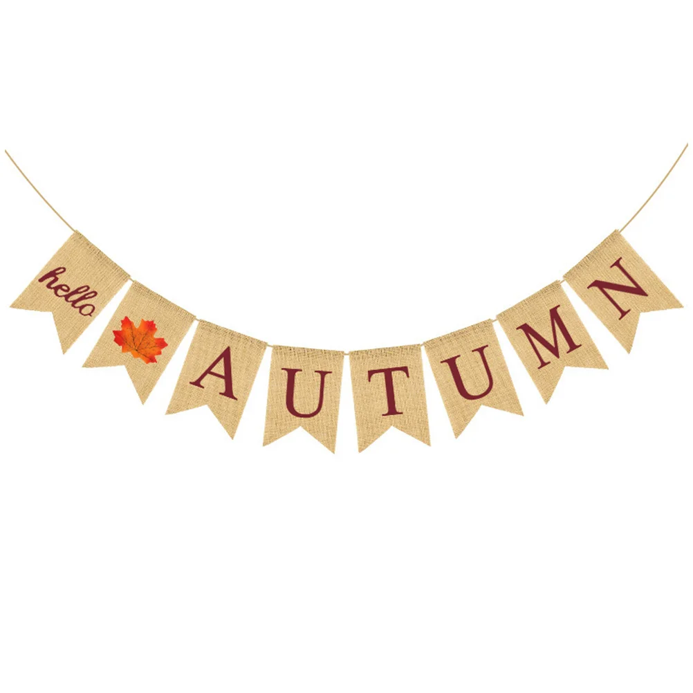 

Thanksgiving Day Autumn Banner Bunting Banner Linen Cloth Hanging Banner