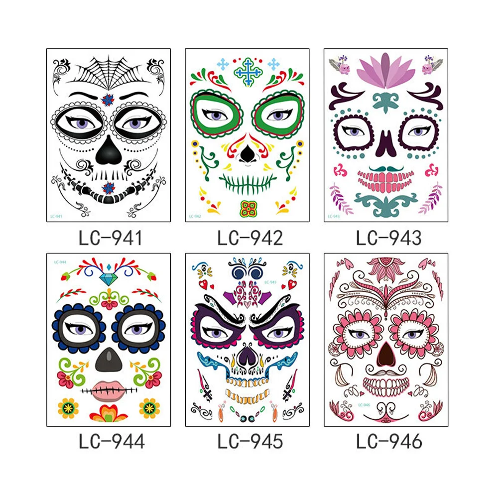 

6PCS Stickers Temporary Face Temporary Sticker Day Of The Dead Temporary Healthy Body Decals
