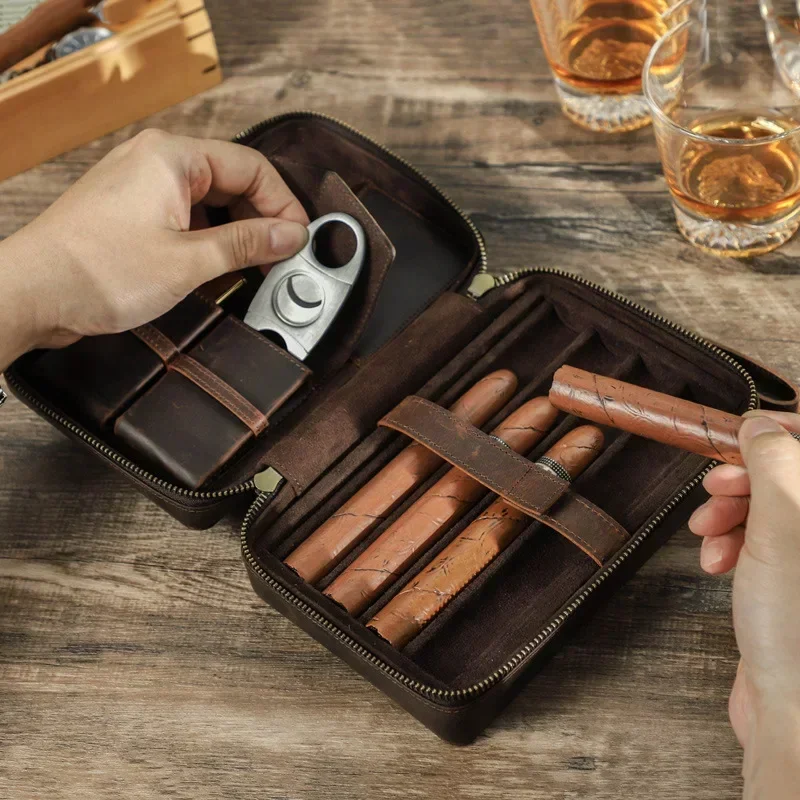 Humidor портативный 4-пакет увлажняющий сигаретный набор кожаная подарочная коробка