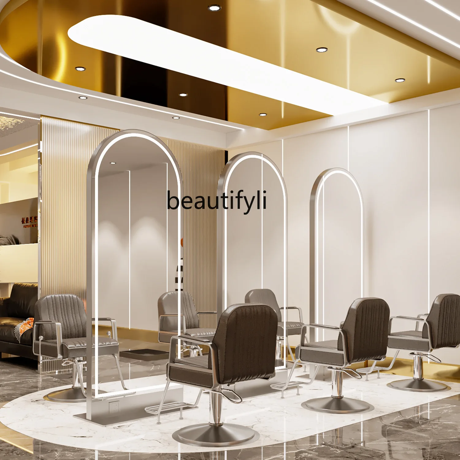 

Barber Shop with Light Dressing Table Hairdressing Mirror Hot Dyeing Hair Cutting Single-Sided Floor Mirror