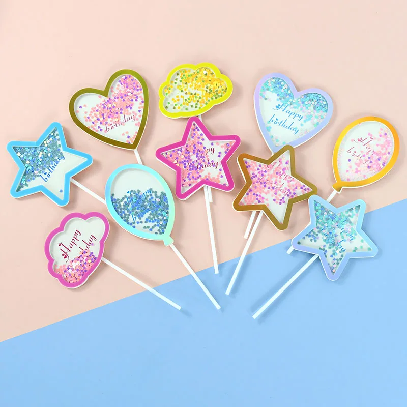 

5pcs Creative Cake Inserts Transparent Sequin Clouds Star Balloon Heart Cake Decoration Birthday Baby Shower Dessert Table Decor