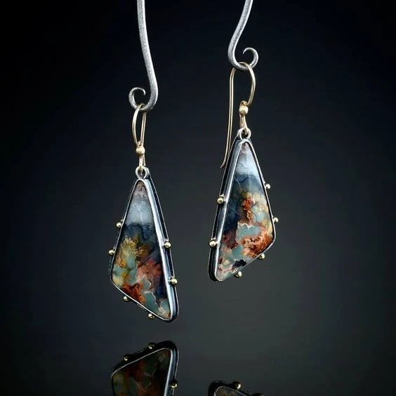 

Woman Silver color Volcanic Rock Hook Dangle Earrings Hanging Fashion Jewelry