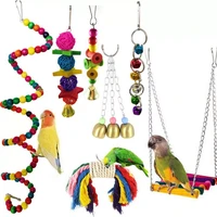 parrot toy kit swing bells hanging bridge wooden chewing bird toys standing training tool