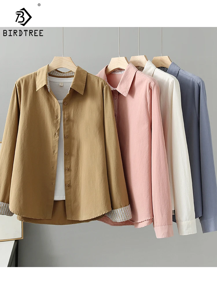 

New Autumn Cotton Shirts Padded Lapels Long Sleeves Solid Colors Simple Panels Casual Comfortable Commute Blouse Winter T3N686QD