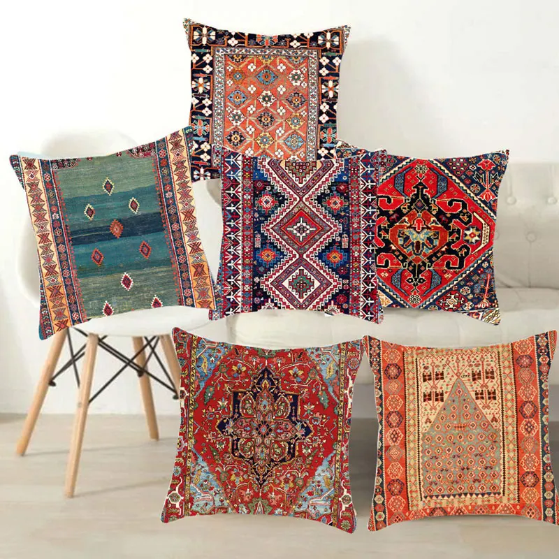 

Ethnic Turkey Style Pillowcase Cover Persian Linen Carpet Painting Cushion Cover For Sofa Bedroom Home Decor Pillow Cases