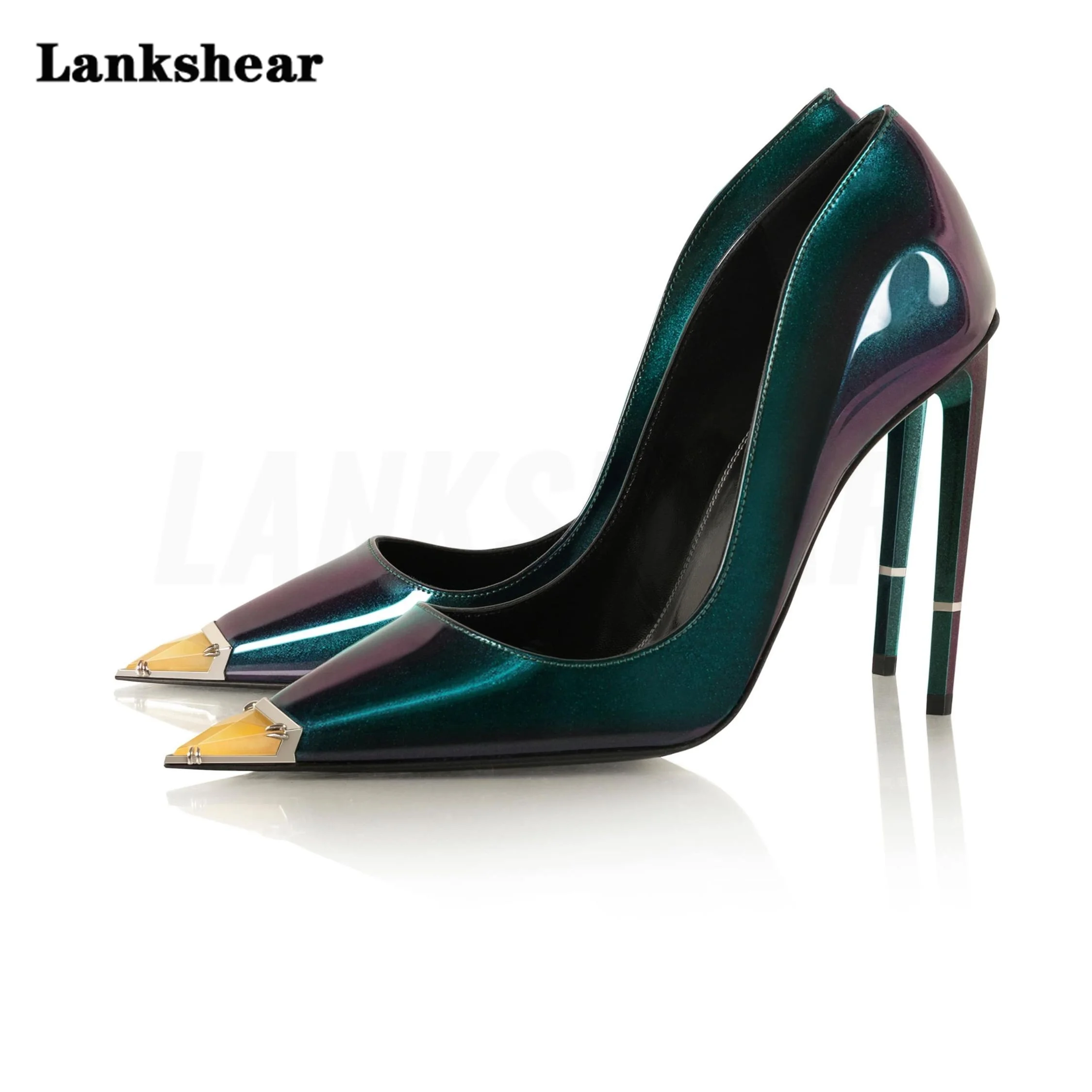 Shallow Mouth Pointed Sheepskin Mixed Color Pumps Women's High Heels Shoes Patent Leather High Heels Wedding Shoes Women