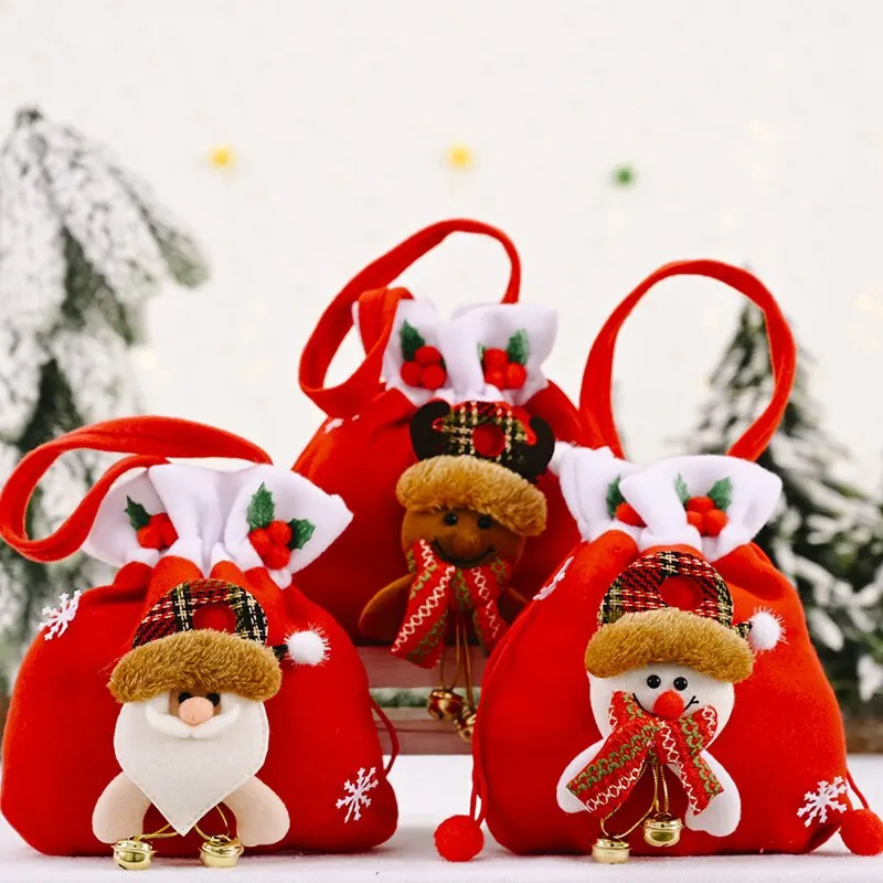 

Новинка, детские рождественские подарки, конфетница, изысканный льняной Рождественский мешок для конфет с принтом Санта-Клауса, 1 шт.