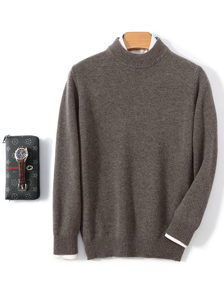 100% мериносовая шерсть вязаный мужской свитер с ложным воротником базовый