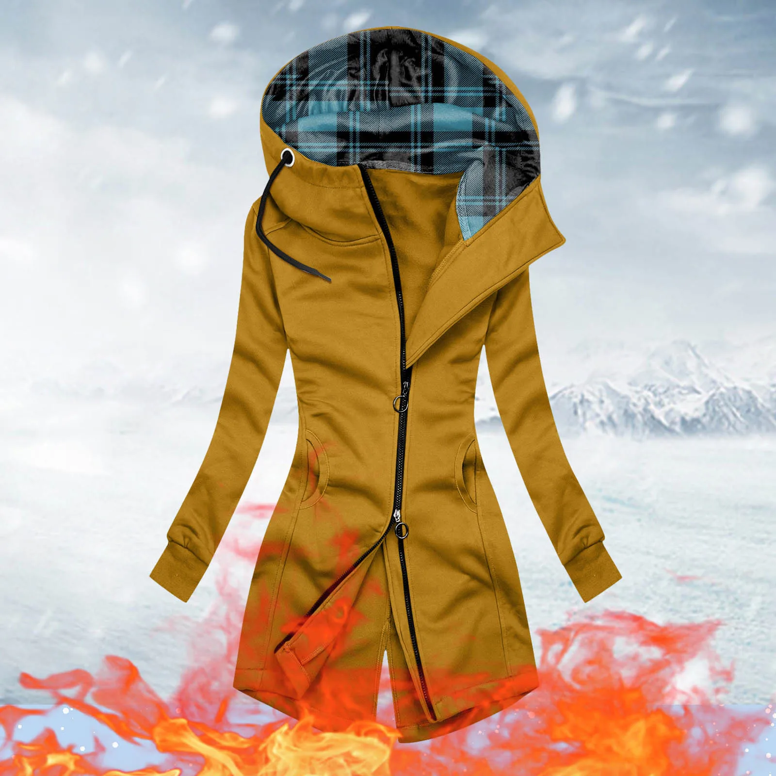 

Женская длинная флисовая куртка с капюшоном, на молнии, с длинным рукавом