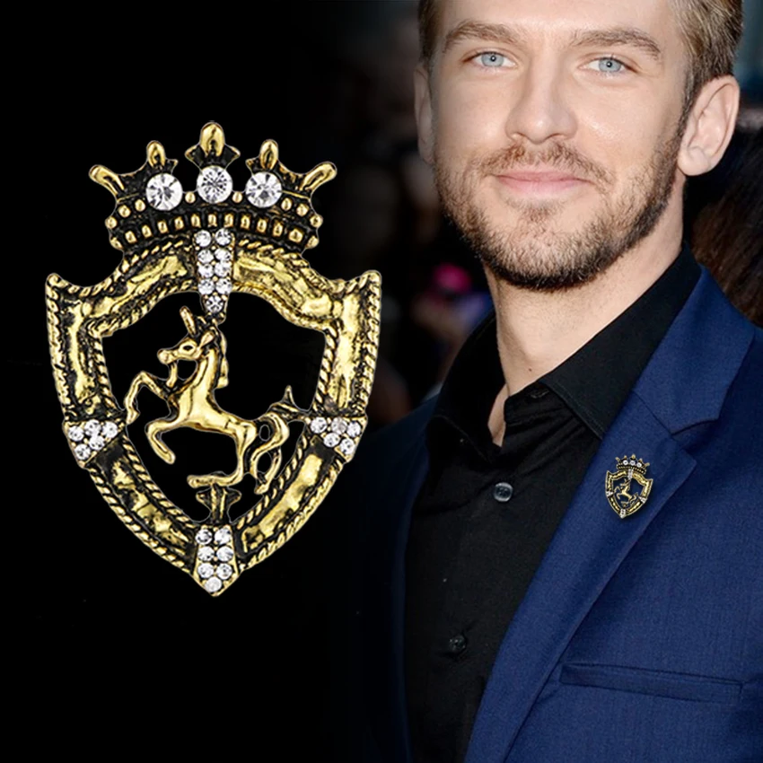 

i-Remiel New Vintage Rhinestone Small Crown Prancing Brooch for Men's Suit Corsage Horse Lapel Pin Badge Clothing &amp