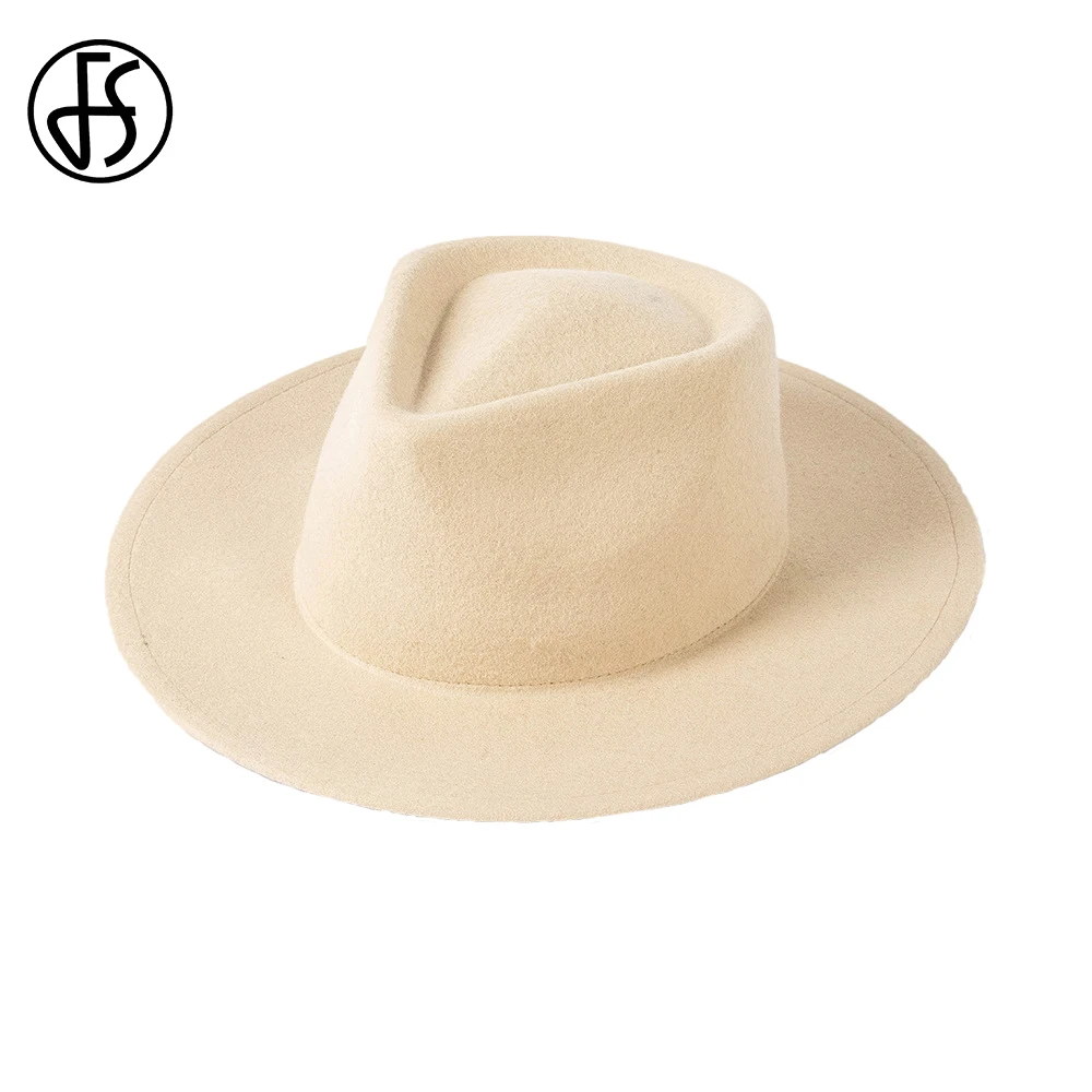 

FS White Beige Wool Jazz Hats For Children Wide Brim Outdoor Keep Warm Breathable Top Cap Autumn Winter British Vintage Fedoras