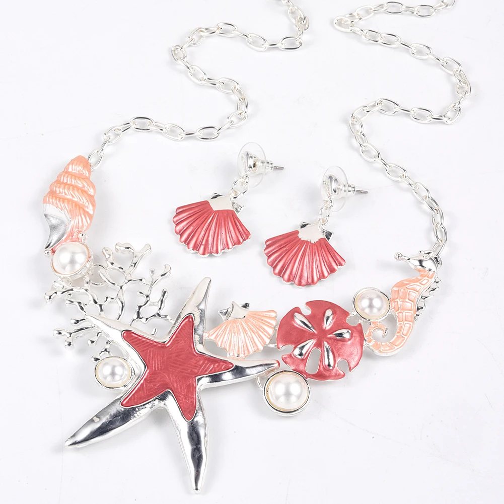 

Cring Coco New Designer Jewelry Sets Trend Shell Starfish Necklace Set Enamel Earrings Set for Women 2022 Mother's Day Gifts