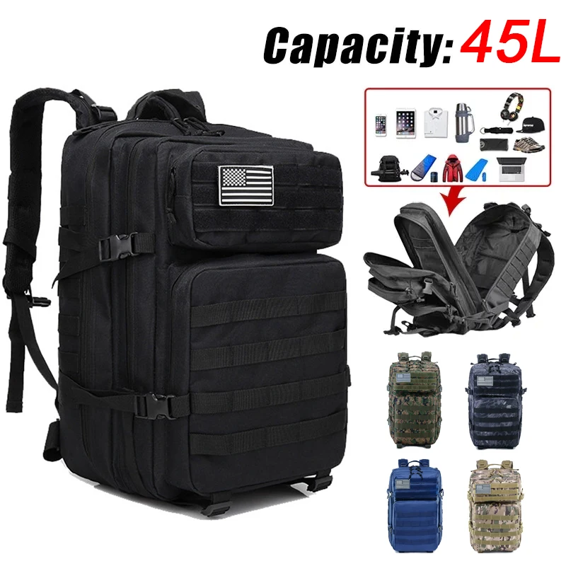 

45L Large Capacity Men Army Military Tactical Backpack 3P Softback Outdoor Waterproof Bug Rucksack Hiking Camping Hunting Bags