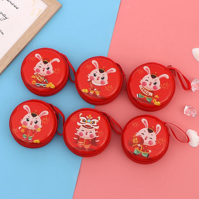 

Year of The Rabbit Tinplate Coin Purse Animal Round Square Headphone Bag Cartoon Children Coin Gift Storage Box